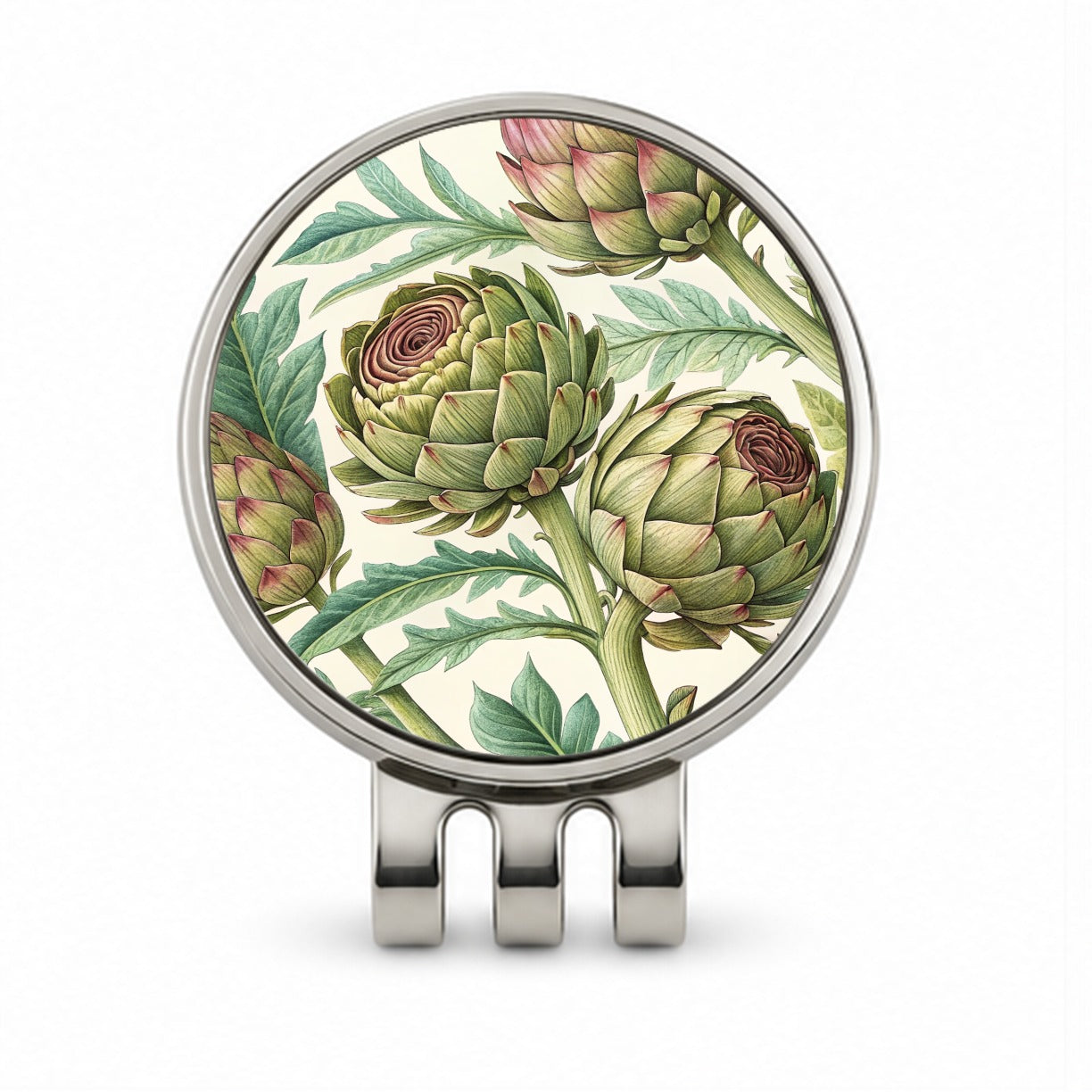 Artichoke Illustration Pattern Golf Hat Clip with Ball Marker