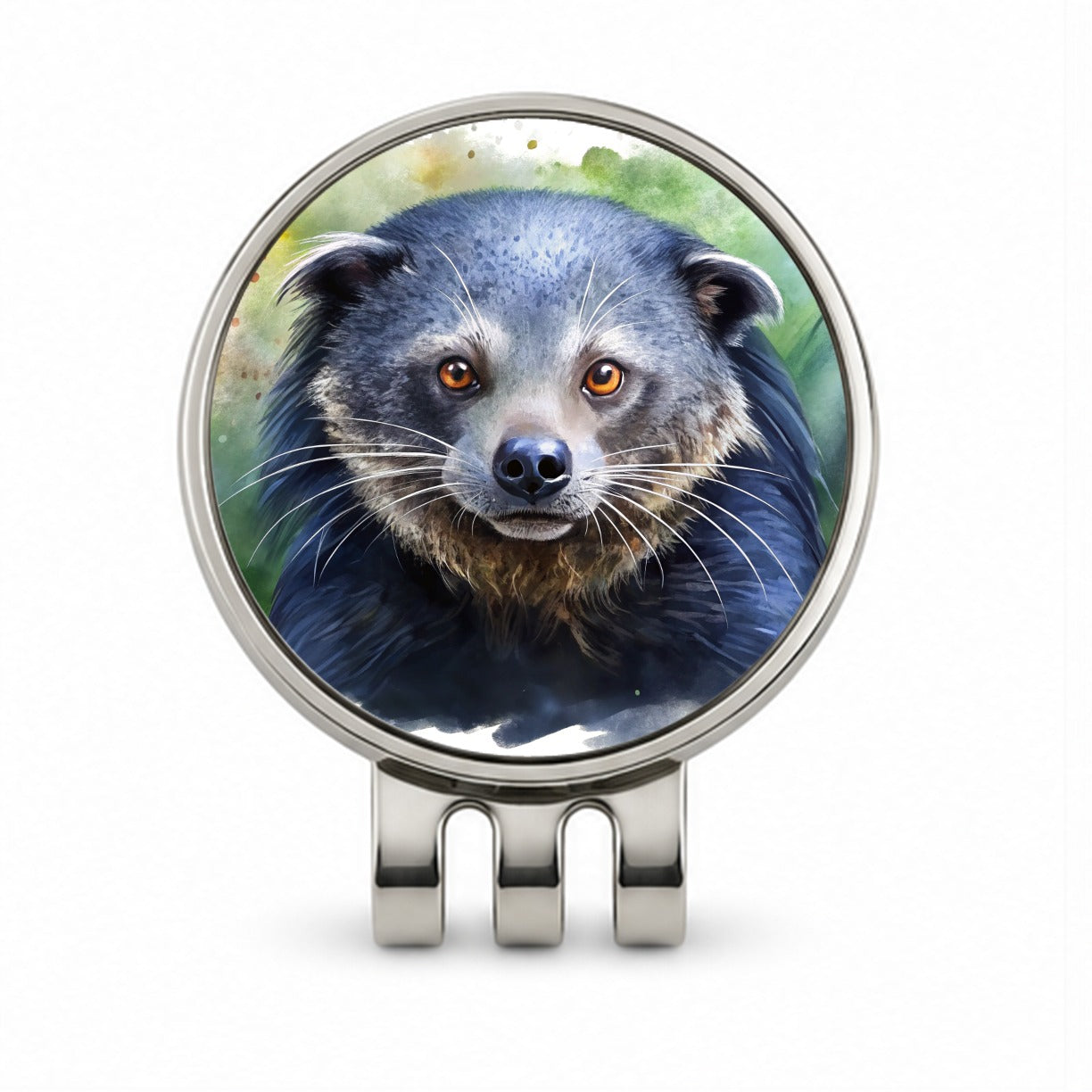 Binturong Bearcat Watercolor Style Golf Hat Clip with Ball Marker