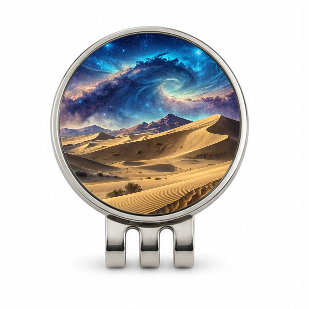 Desert Sand Dunes Under Blue Nebula Sci-Fi Golf Hat Clip with Ball Marker