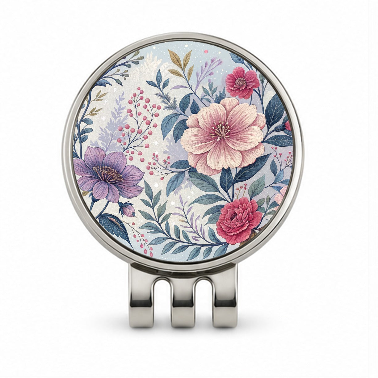Flower Floral Pink Purple Pattern Golf Hat Clip with Ball Marker