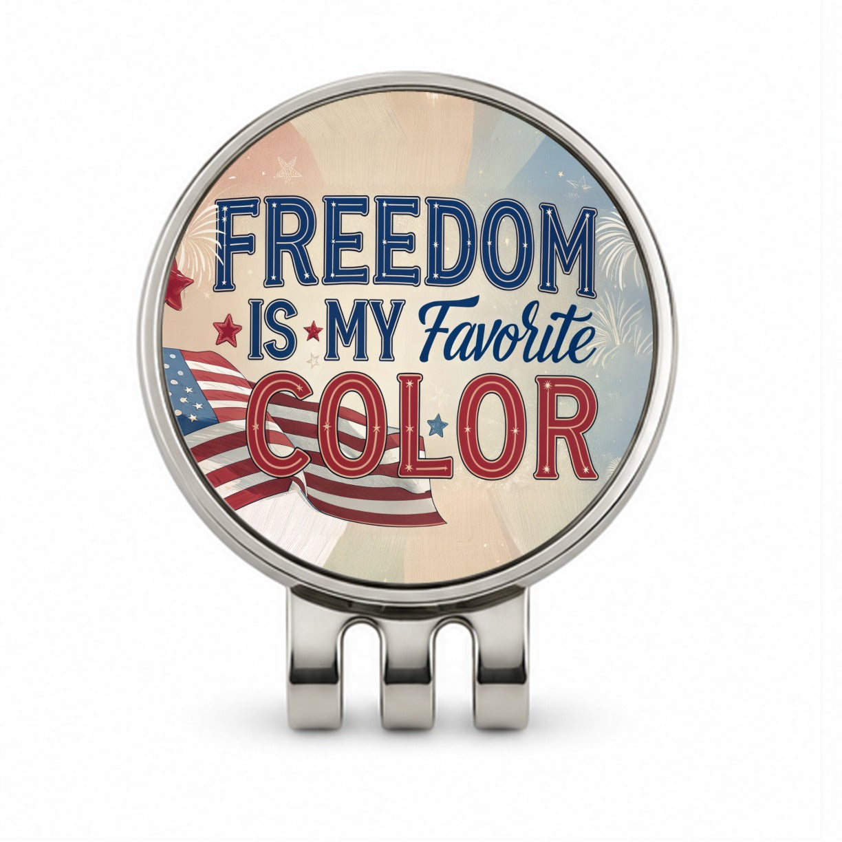 Freedom Is My Favorite Color American Flag Patriotic Golf Hat Clip with Ball Marker