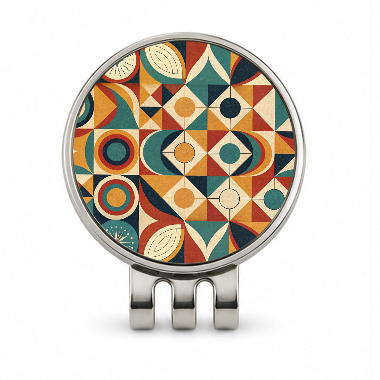 Geometric Retro Design Pattern Golf Hat Clip with Ball Marker