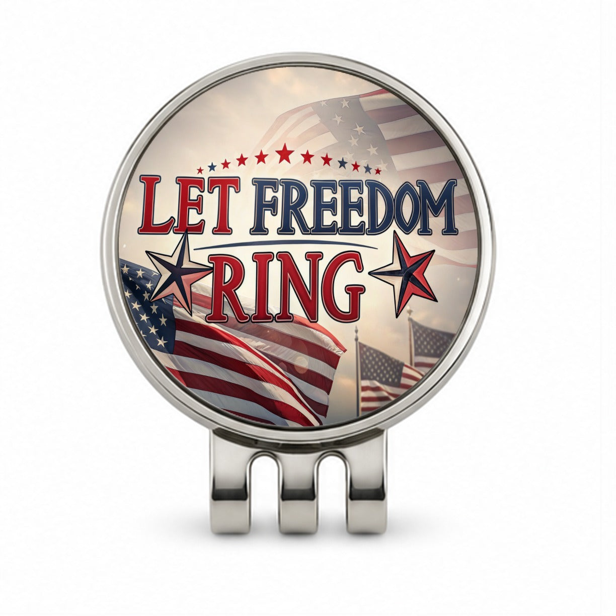 Let Freedom Ring Patriotic American Flag Golf Hat Clip with Ball Marker