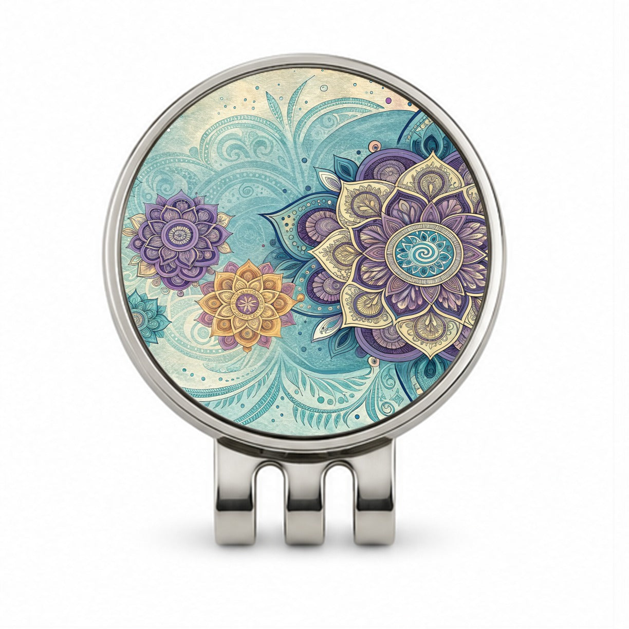 Mandalas Blue Purple Floral Pattern Golf Hat Clip with Ball Marker