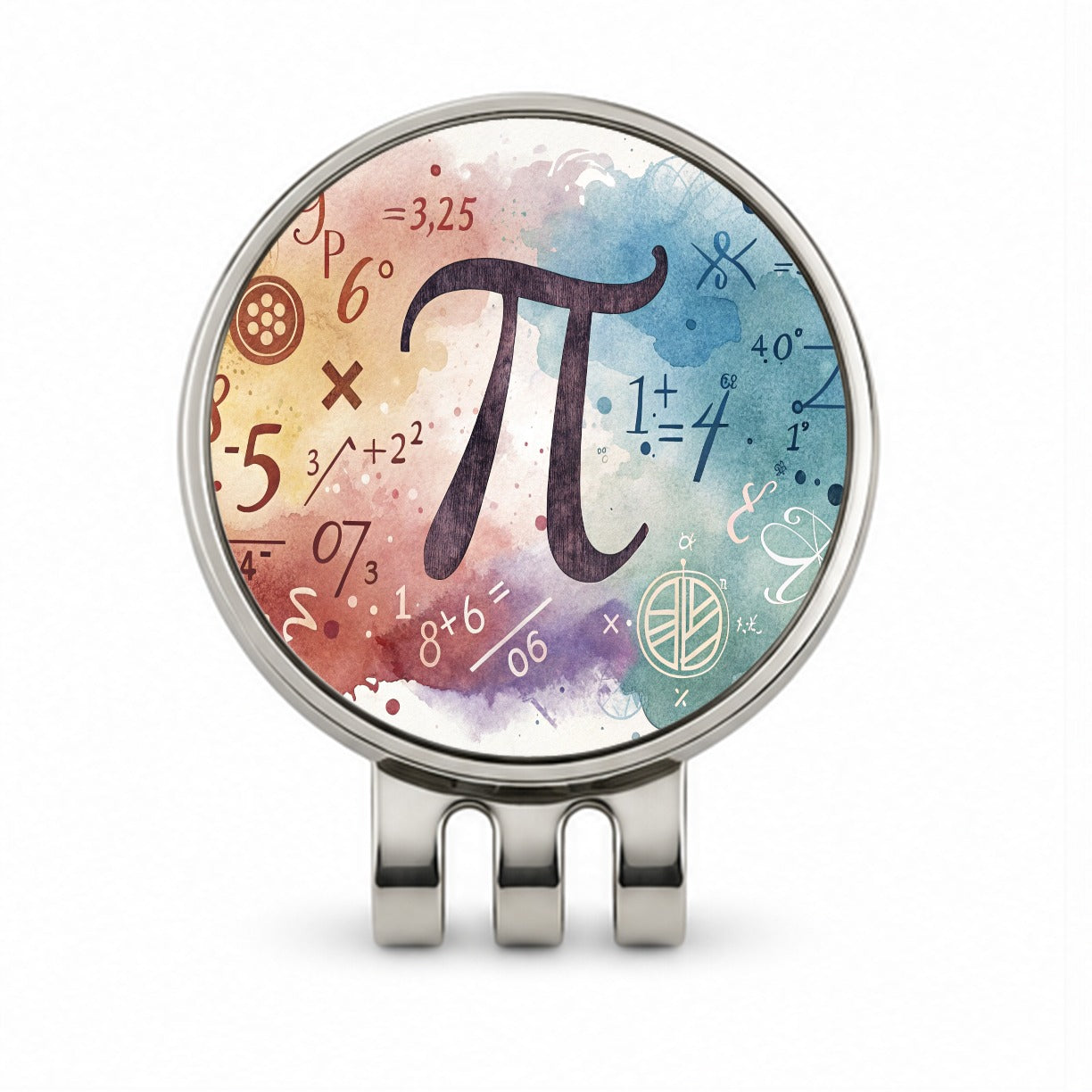 Math Numbers Symbols Pi Artistic Watercolor Golf Hat Clip with Ball Marker