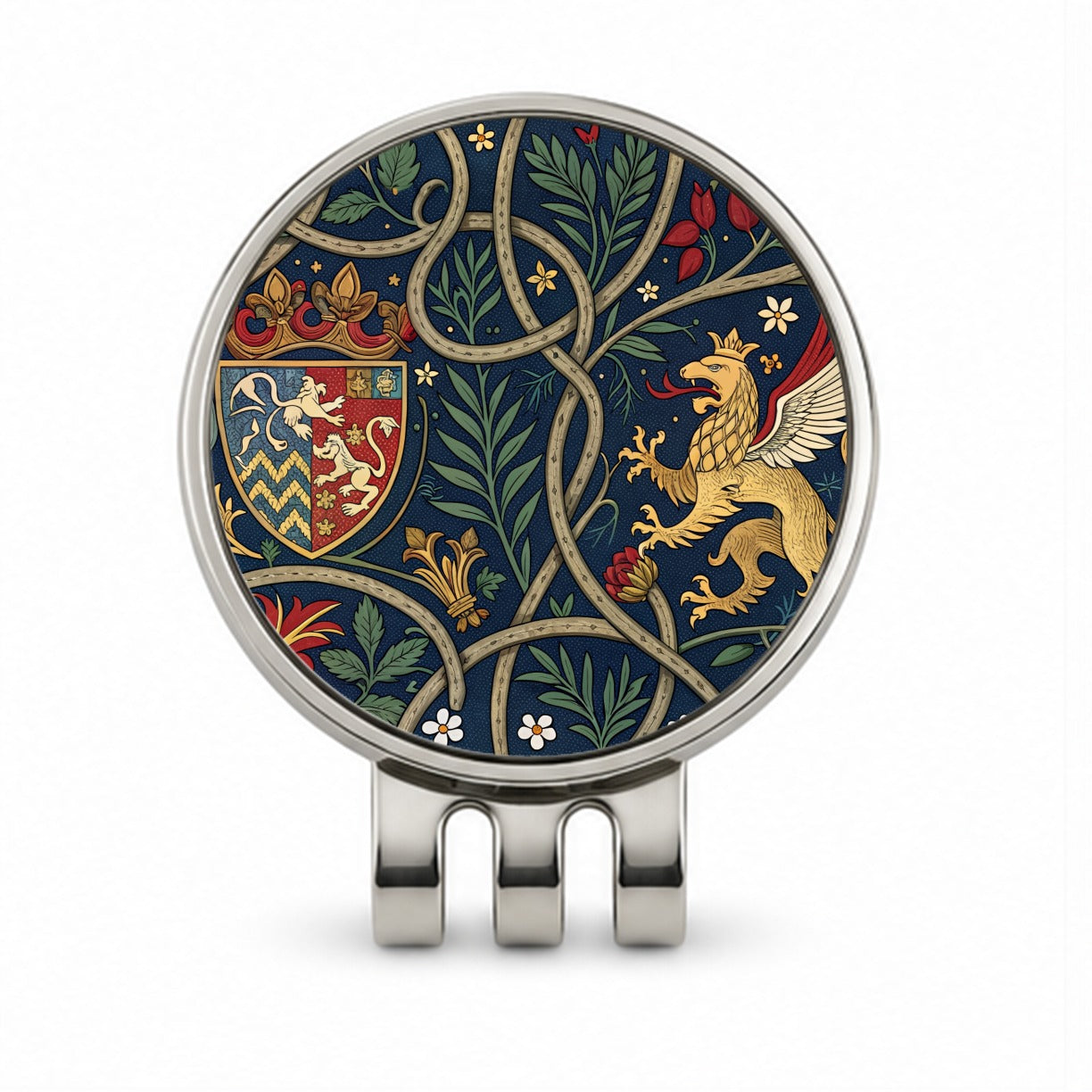 Medieval Ornamentation Griffin Shield Pattern Golf Hat Clip with Ball Marker