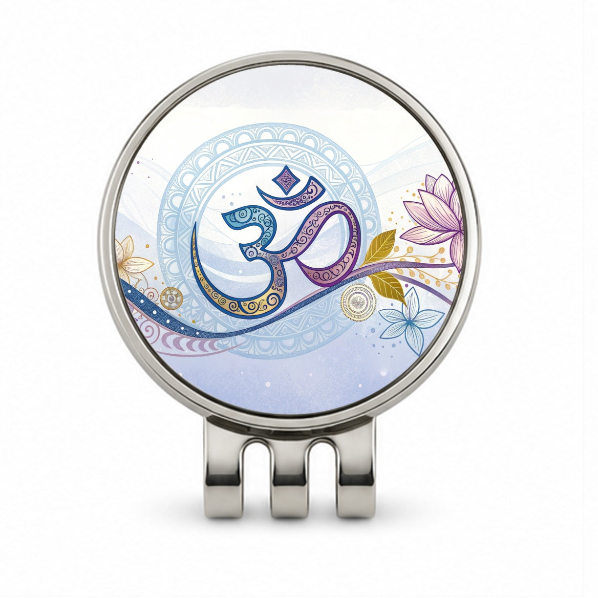 Yoga Om Aum Symbol Lotus Floral Golf Hat Clip with Ball Marker