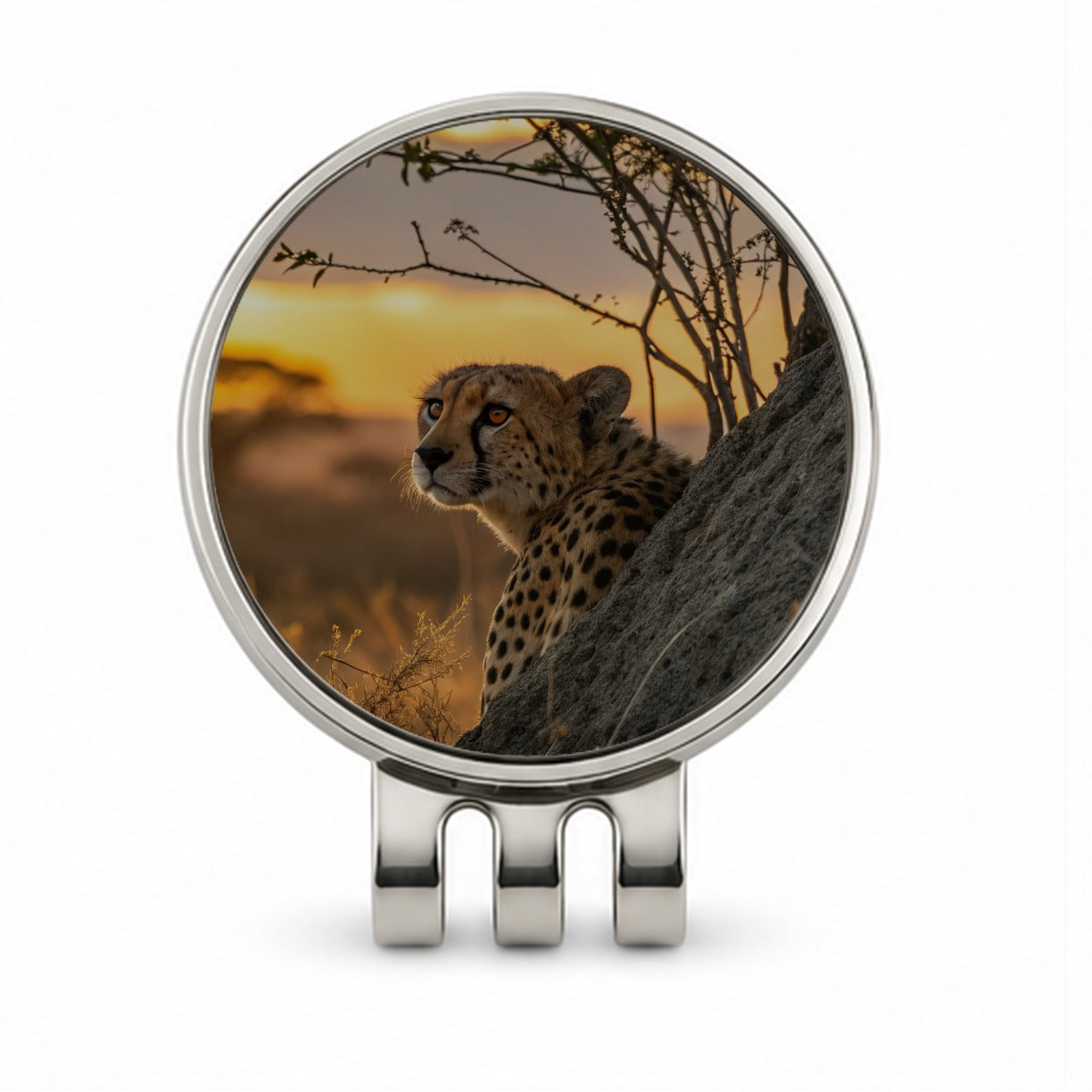 African Cheetah Safari Sunset Golf Hat Clip with Ball Marker