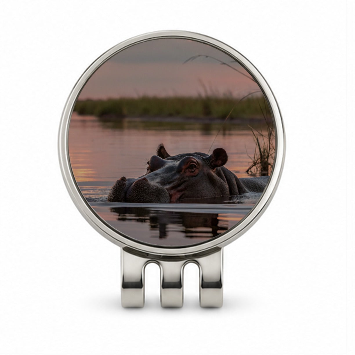 African Hippopotamus Sunset Safari Golf Hat Clip with Ball Marker
