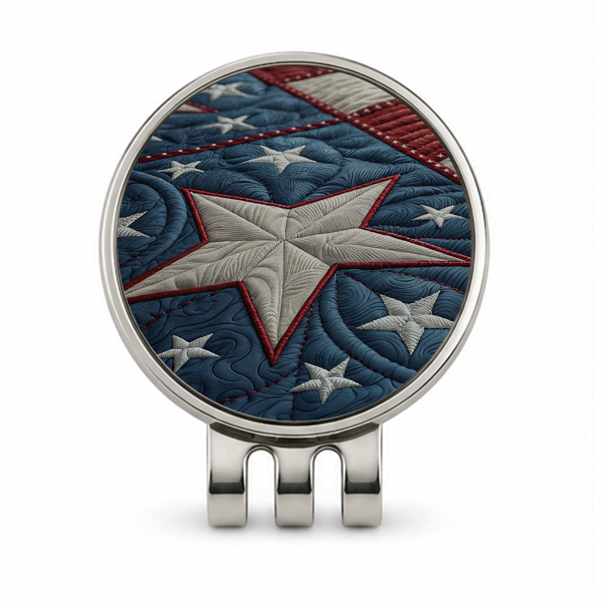 American Patriotic Quilt USA Golf Hat Clip with Ball Marker