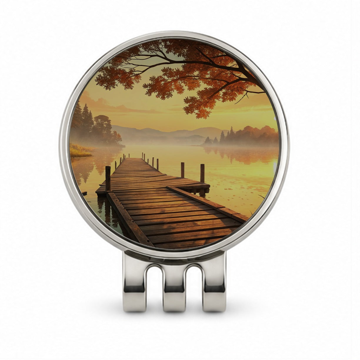 Autumn Lake Dock Sunset Golf Hat Clip with Ball Marker