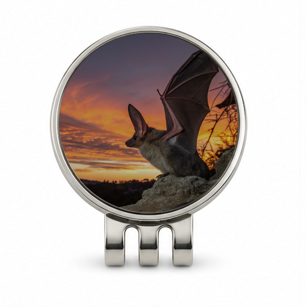 Bat Nature At Sunset Golf Hat Clip with Ball Marker
