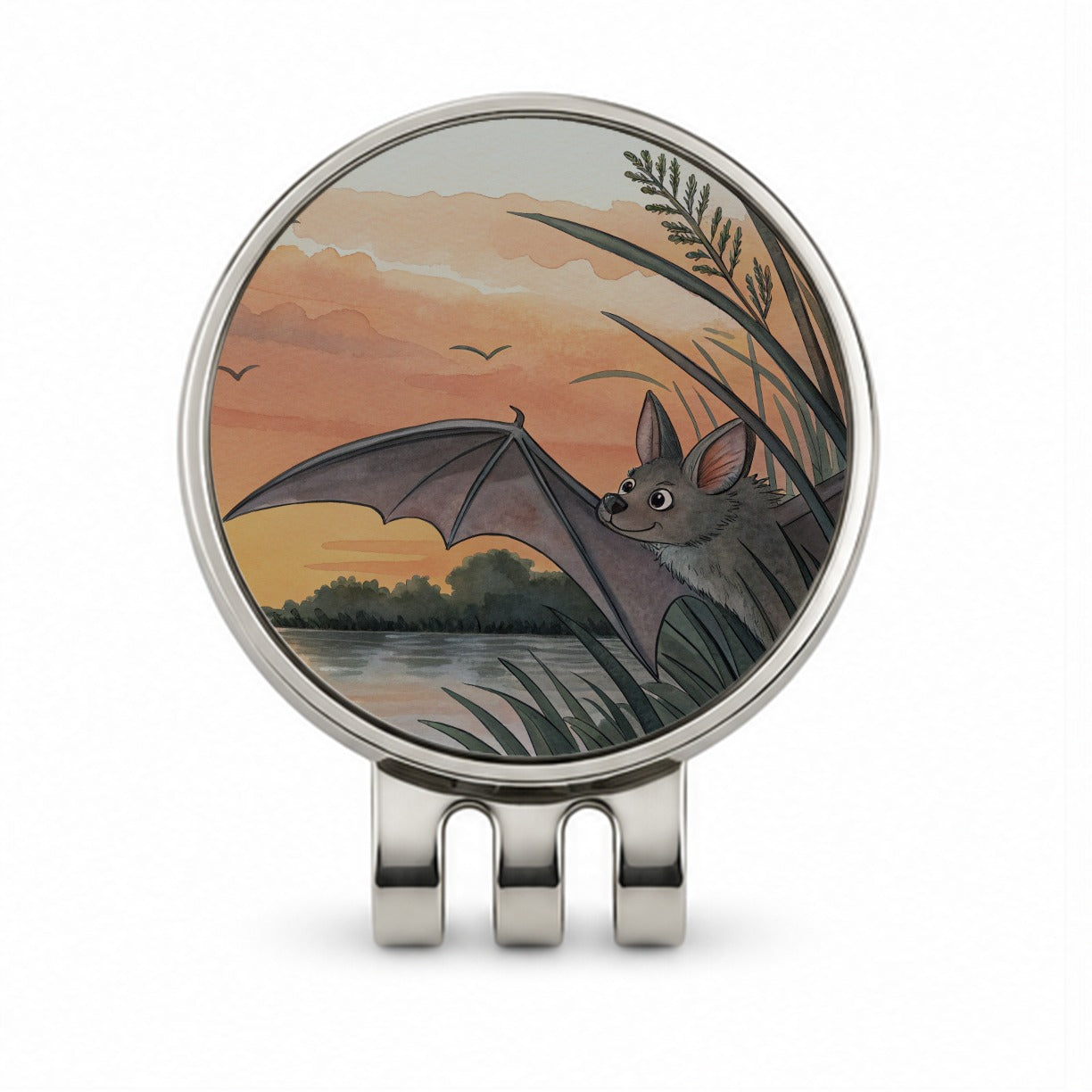 Bat Sunset Nature Scene Golf Hat Clip with Ball Marker