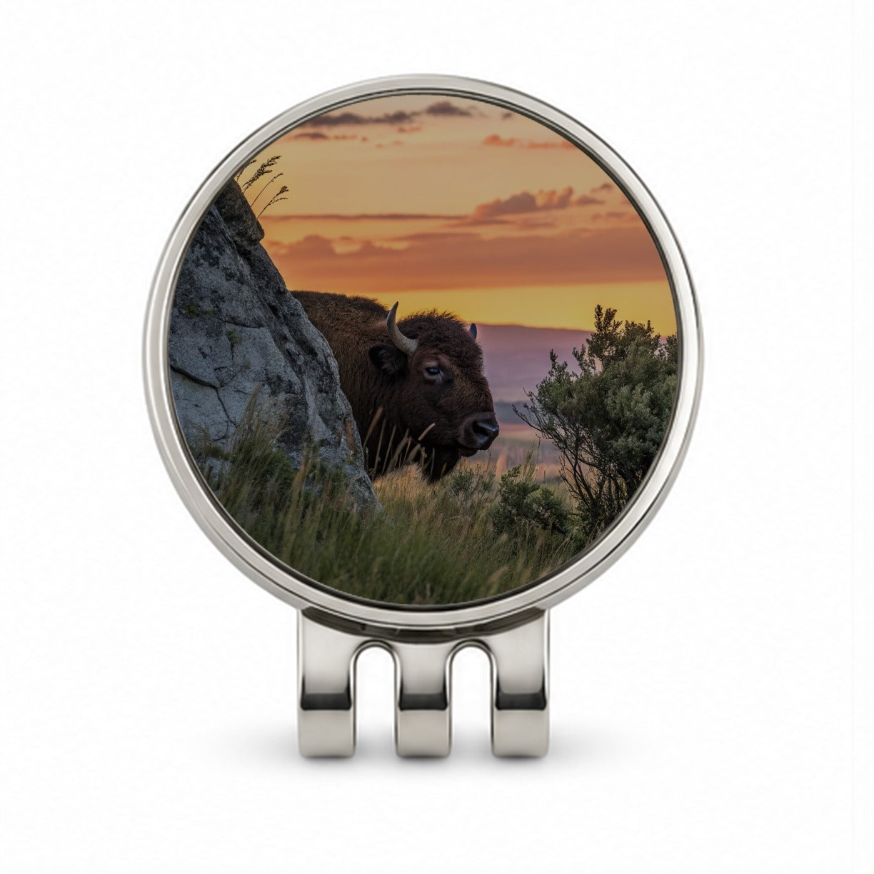 Bison Wildlife At Sunset Golf Hat Clip with Ball Marker