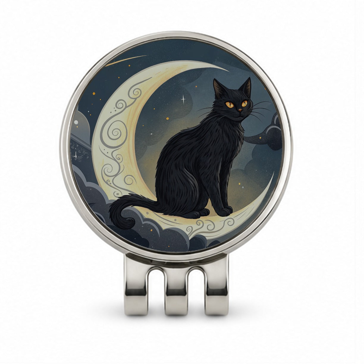 Black Cat Tarot Moon Golf Hat Clip with Ball Marker