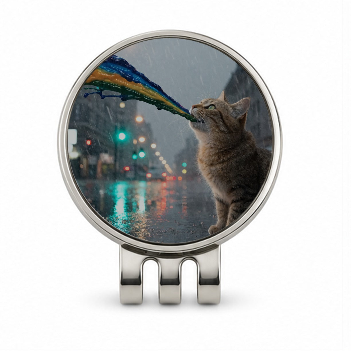 Cat Puking Rainbow Funny Golf Hat Clip with Ball Marker