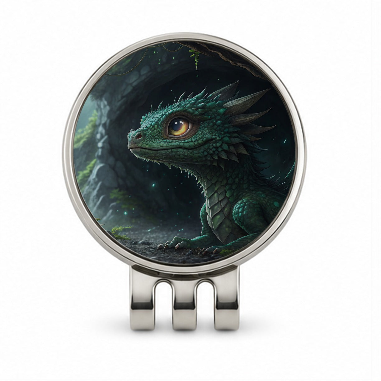 Fantasy Dragon Cave Scene Golf Hat Clip with Ball Marker