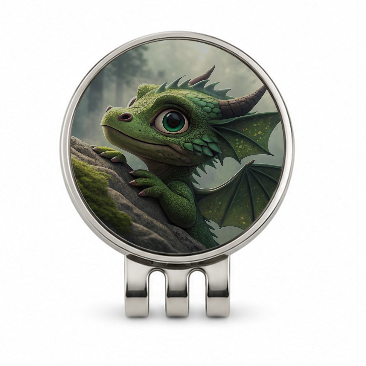 Fantasy Dragon Forest Scene Golf Hat Clip with Ball Marker