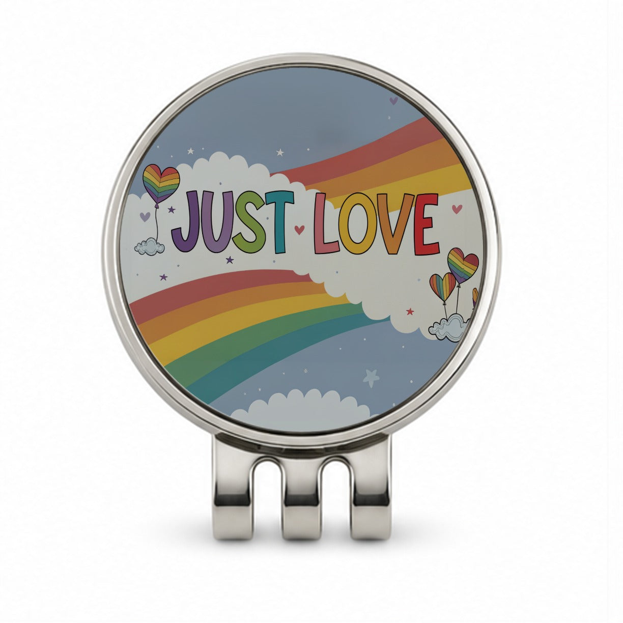 Just Love Rainbows Balloons Pride Golf Hat Clip with Ball Marker