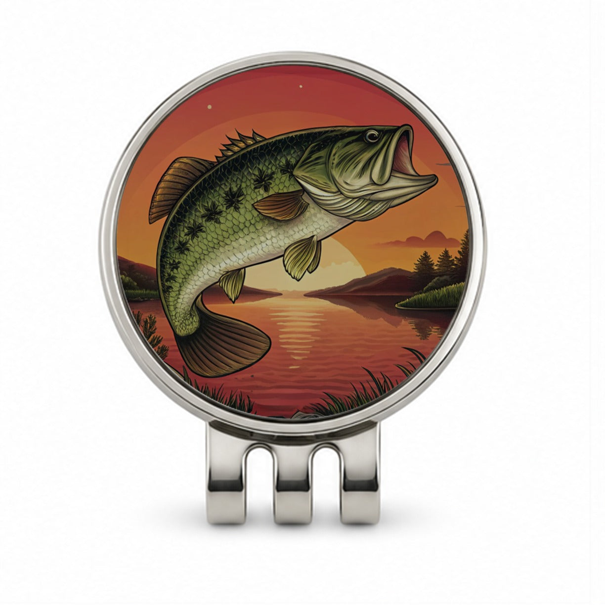 Largemouth Bass Trophy Fishing Sunset Golf Hat Clip with Ball Marker