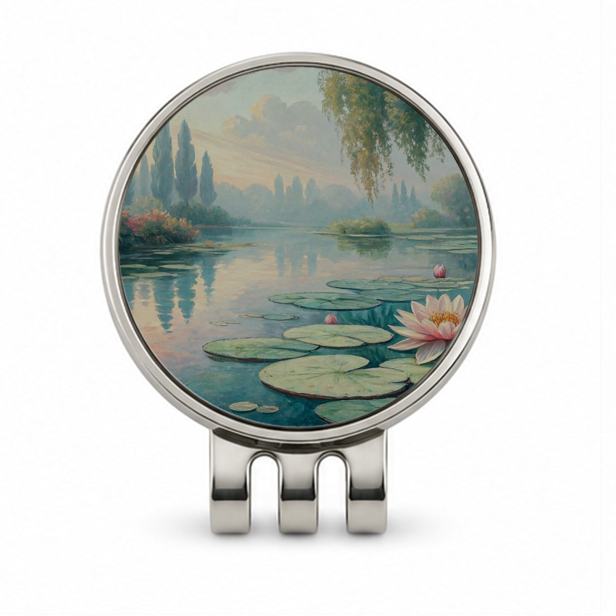 Monet Style Water Lilies Golf Hat Clip with Ball Marker