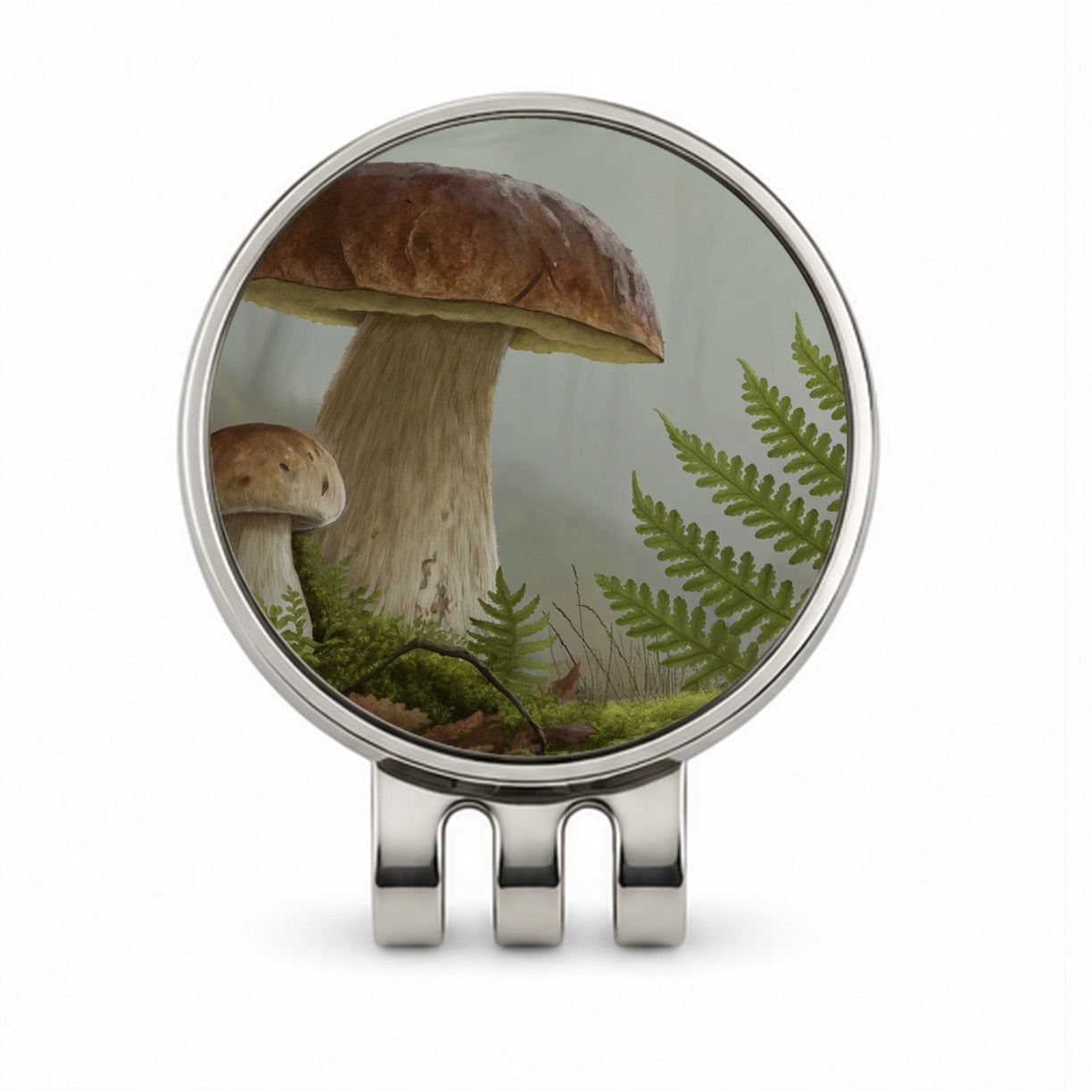 Mushroom Fern Botanical Art Golf Hat Clip with Ball Marker