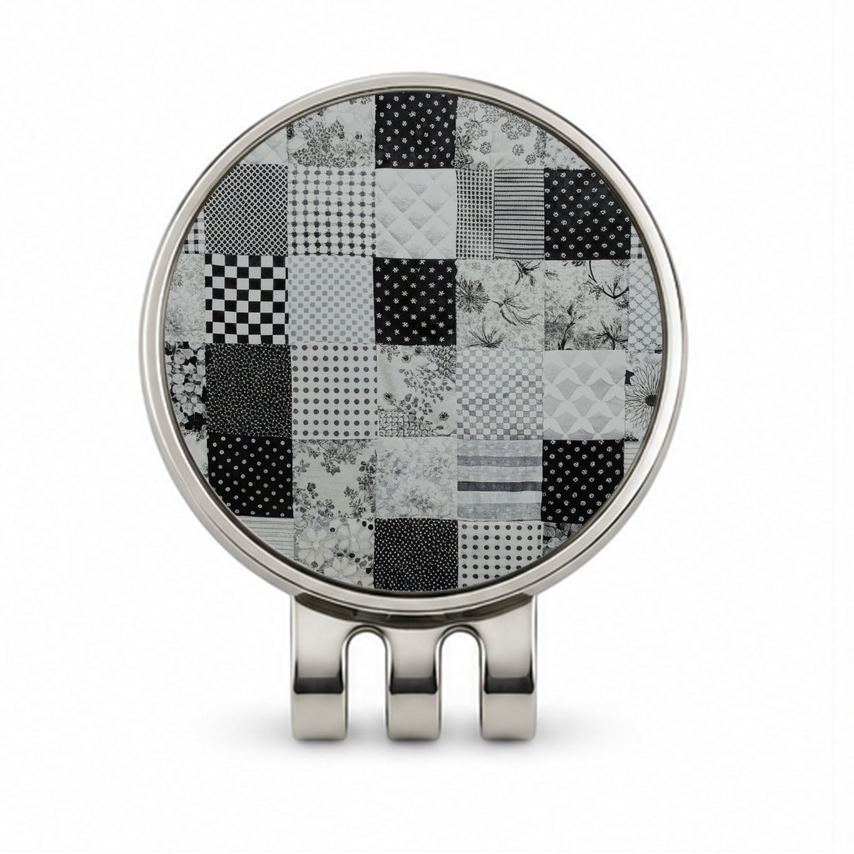 Patchwork Quilt Black White Golf Hat Clip with Ball Marker