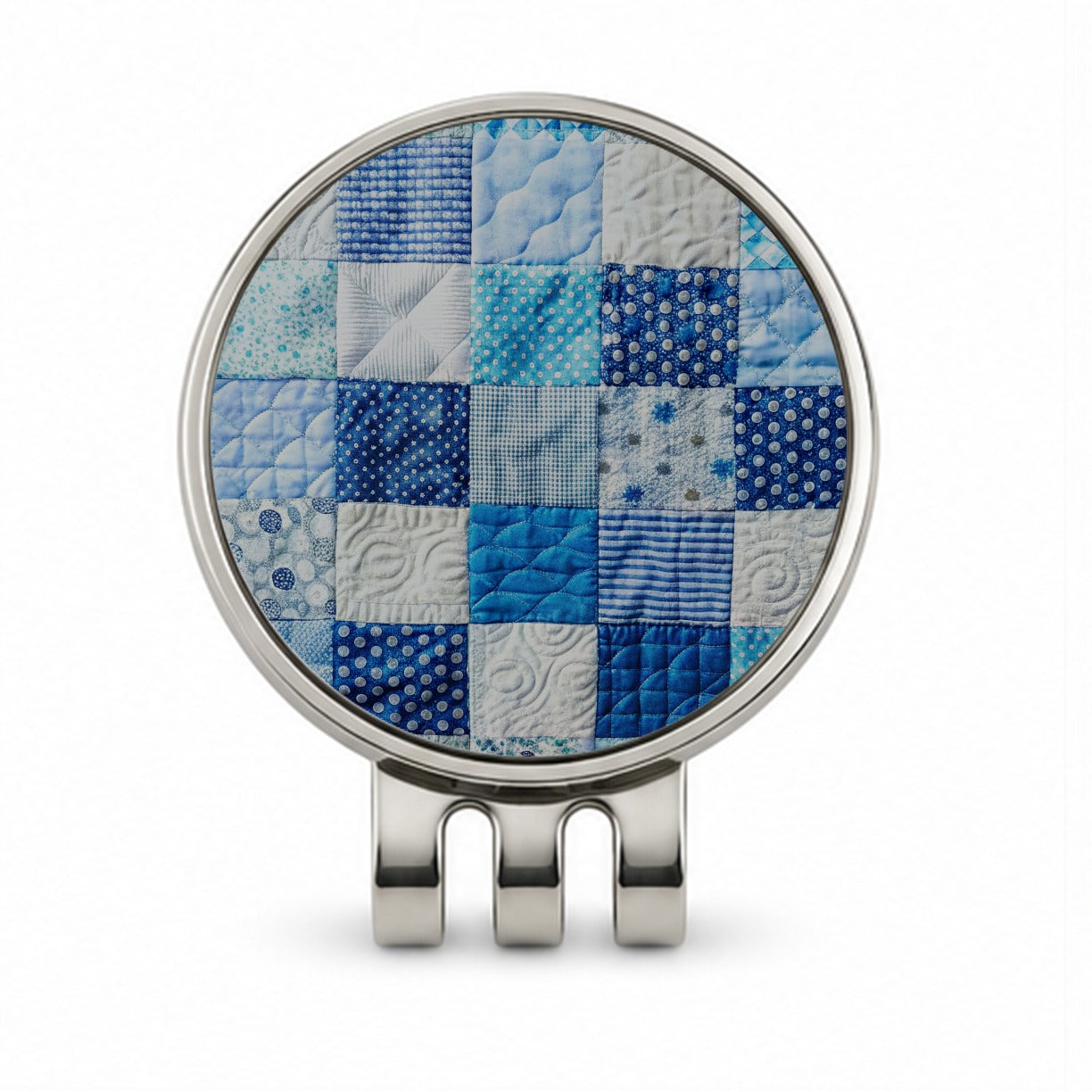 Patchwork Quilt Blue Golf Hat Clip with Ball Marker