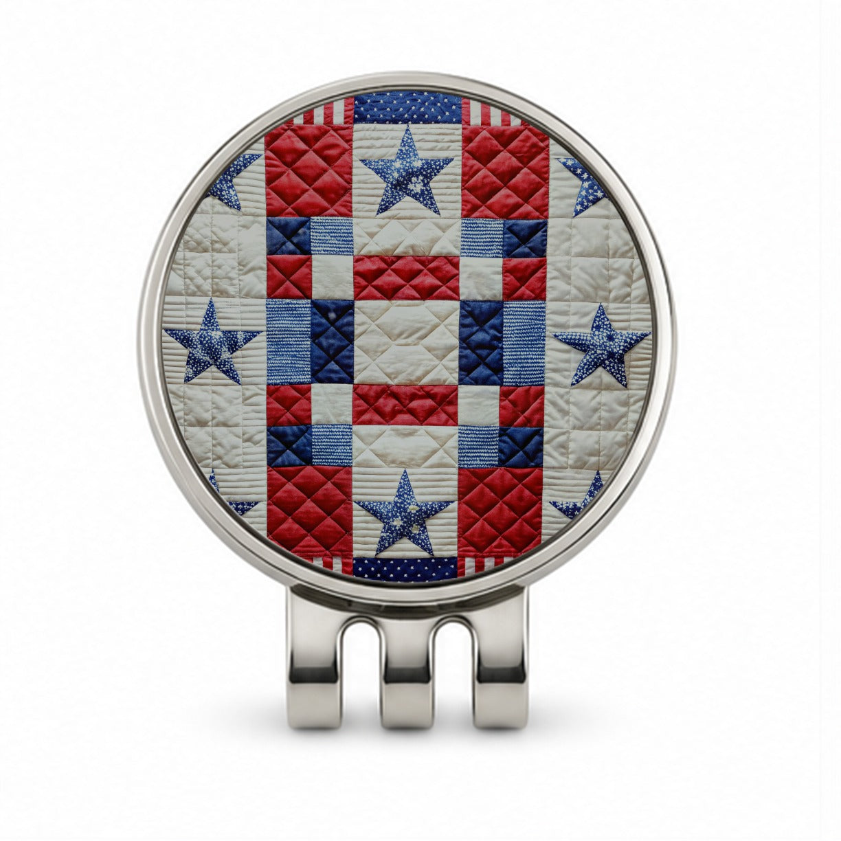 Patchwork Quilt Patriotic Golf Hat Clip with Ball Marker