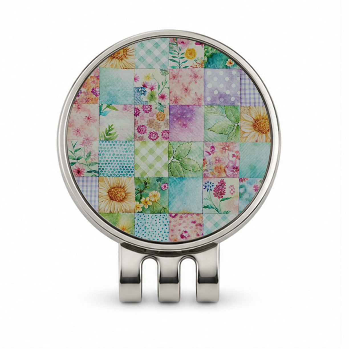 Patchwork Quilt Watercolor Golf Hat Clip with Ball Marker
