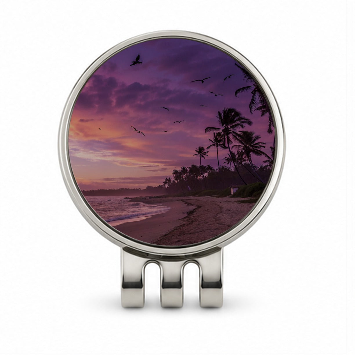Purple Sunset On Beach Golf Hat Clip with Ball Marker