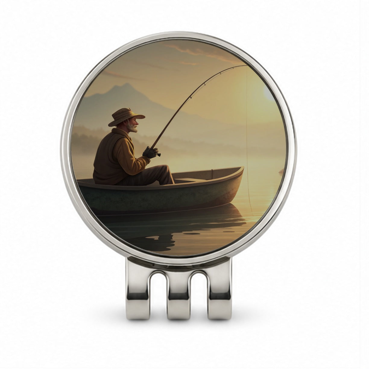 Relaxed Fisherman Lake Sunrise Golf Hat Clip with Ball Marker