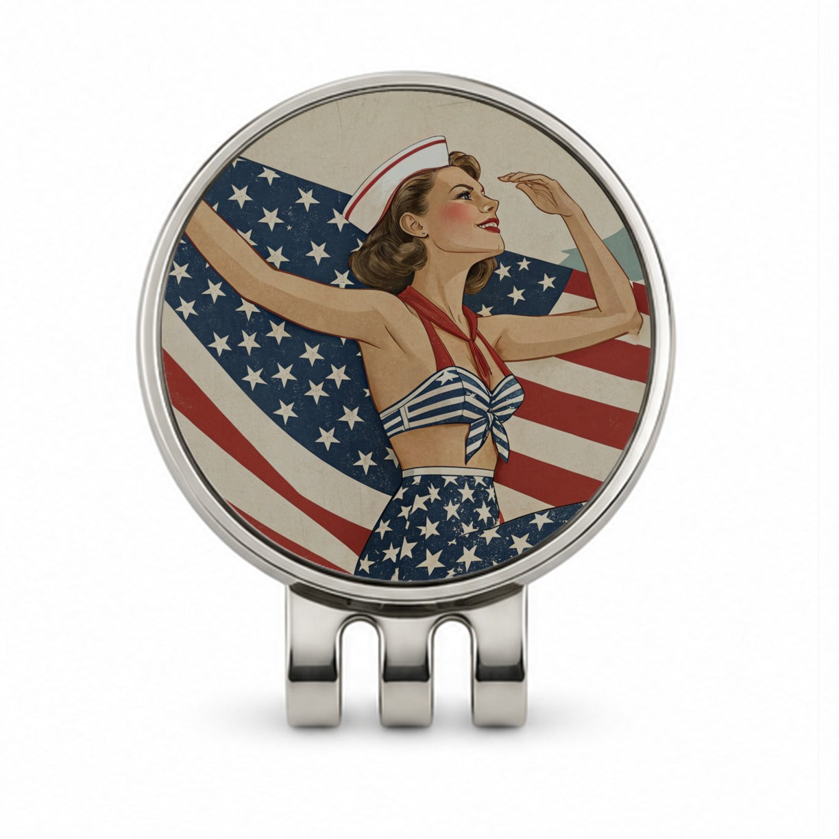 Retro Summer Sailor Pinup USA America Golf Hat Clip with Ball Marker