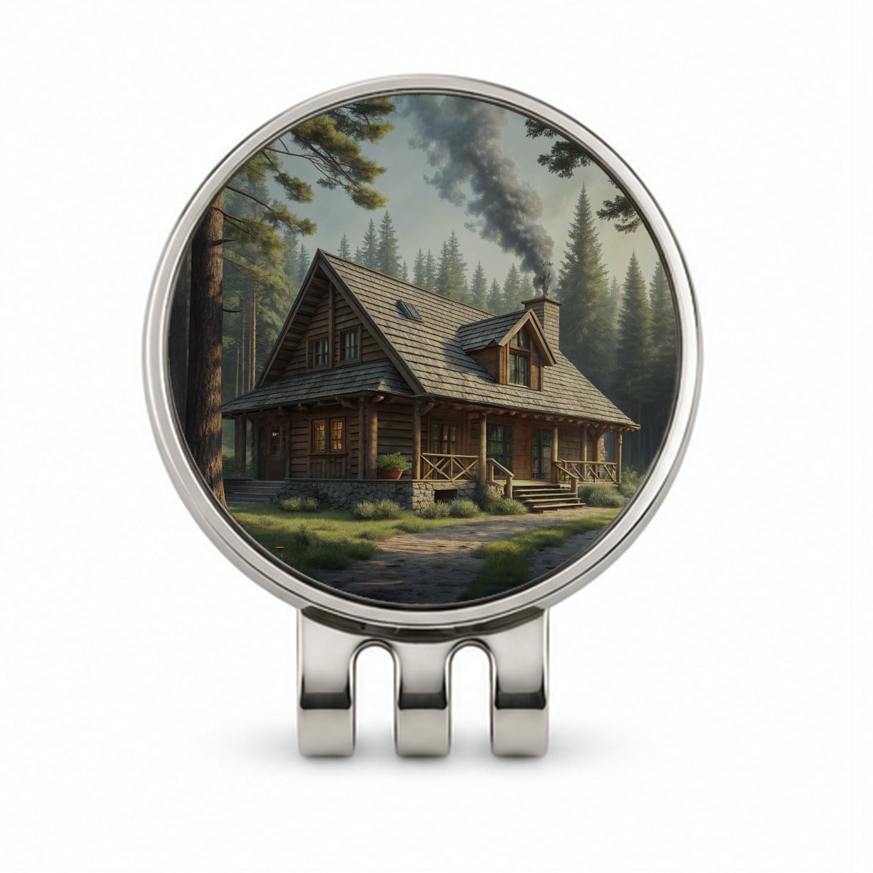 Rustic Hunting Lodge Log Cabin Golf Hat Clip with Ball Marker