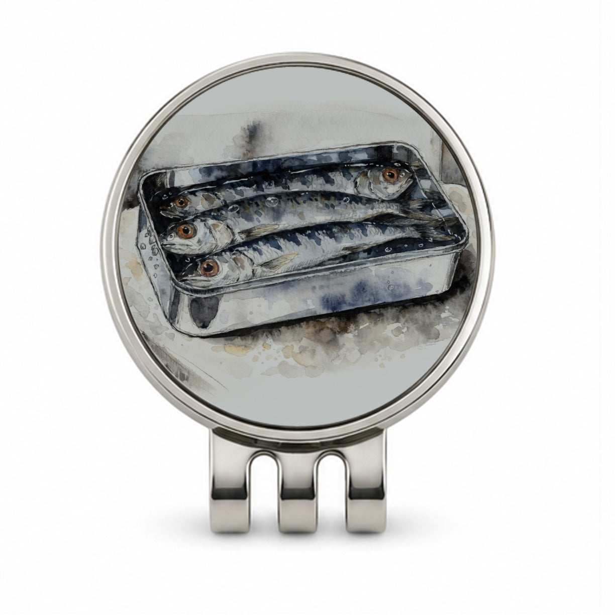 Sardines Fish In Tin Watercolor Golf Hat Clip with Ball Marker