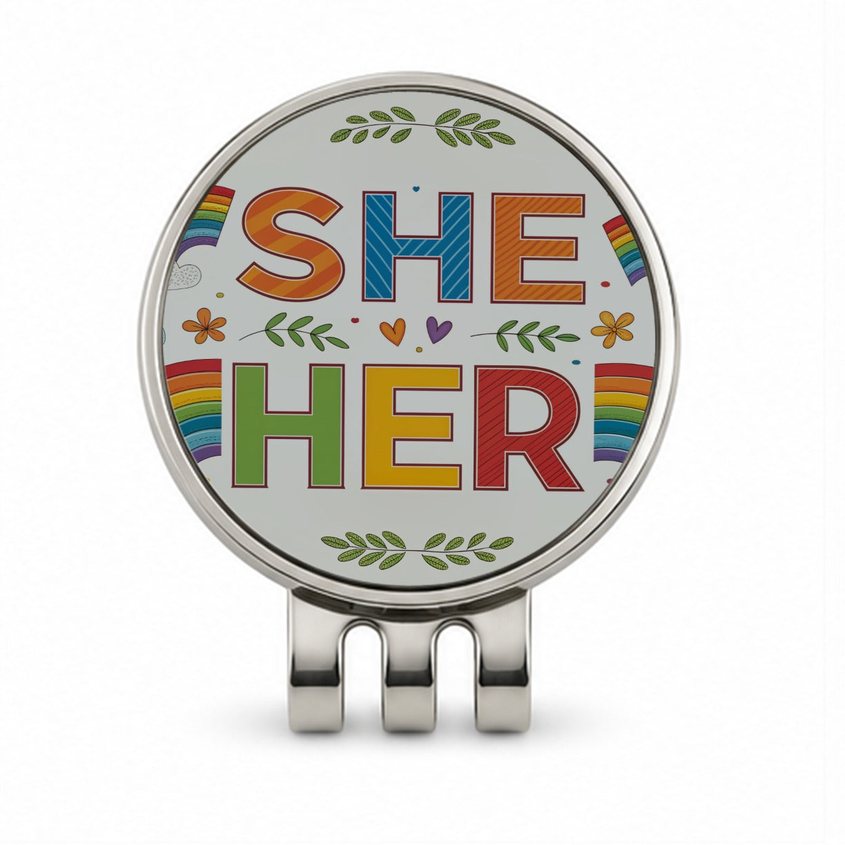 She Her Rainbow Pride Golf Hat Clip with Ball Marker