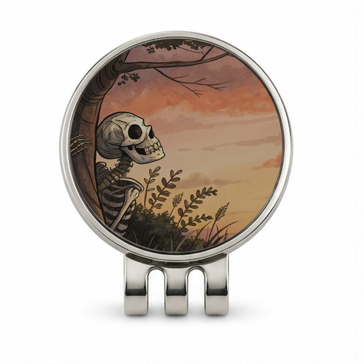 Skeleton Meadow Sunset Halloween Golf Hat Clip with Ball Marker