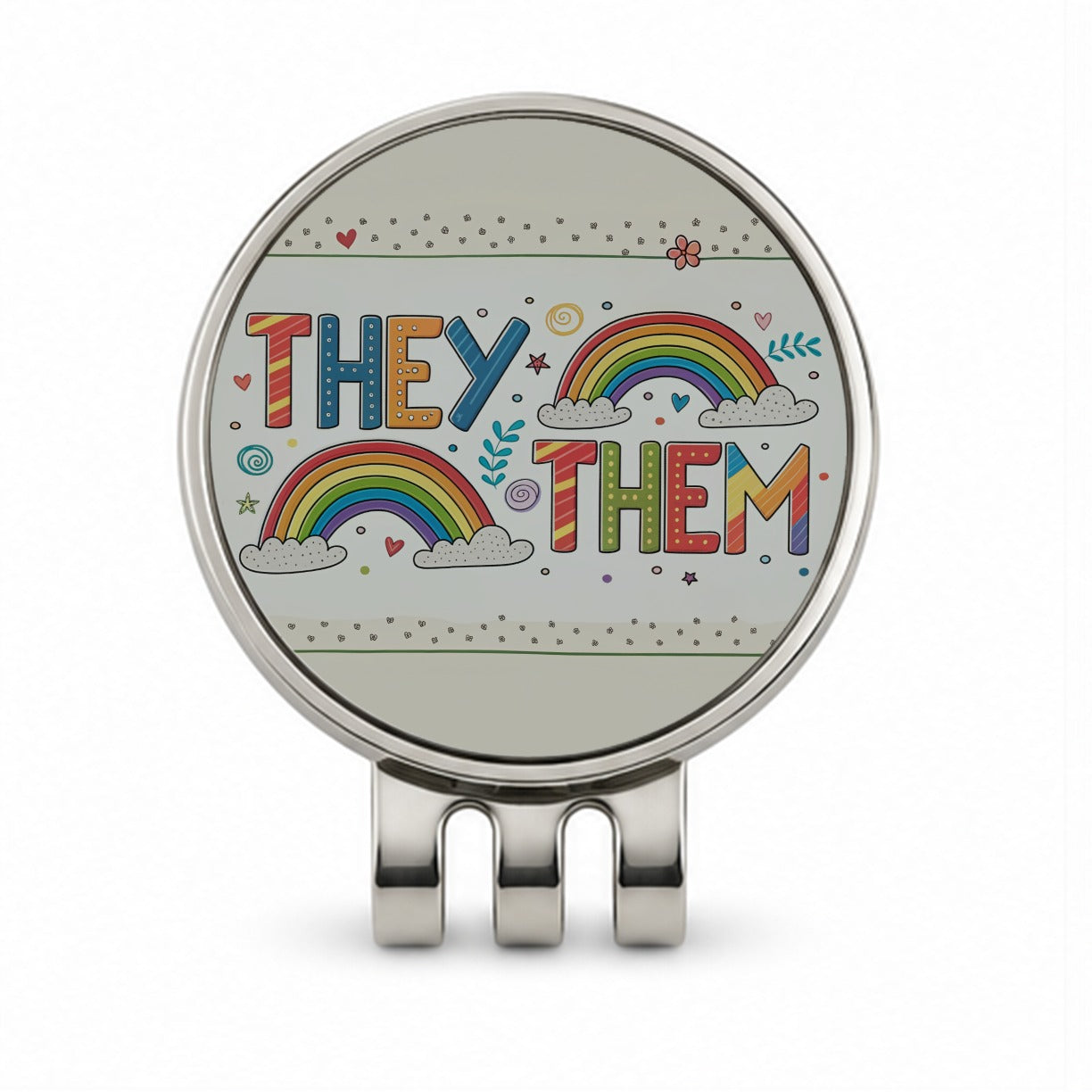They Them Rainbow Colorful Pride Golf Hat Clip with Ball Marker