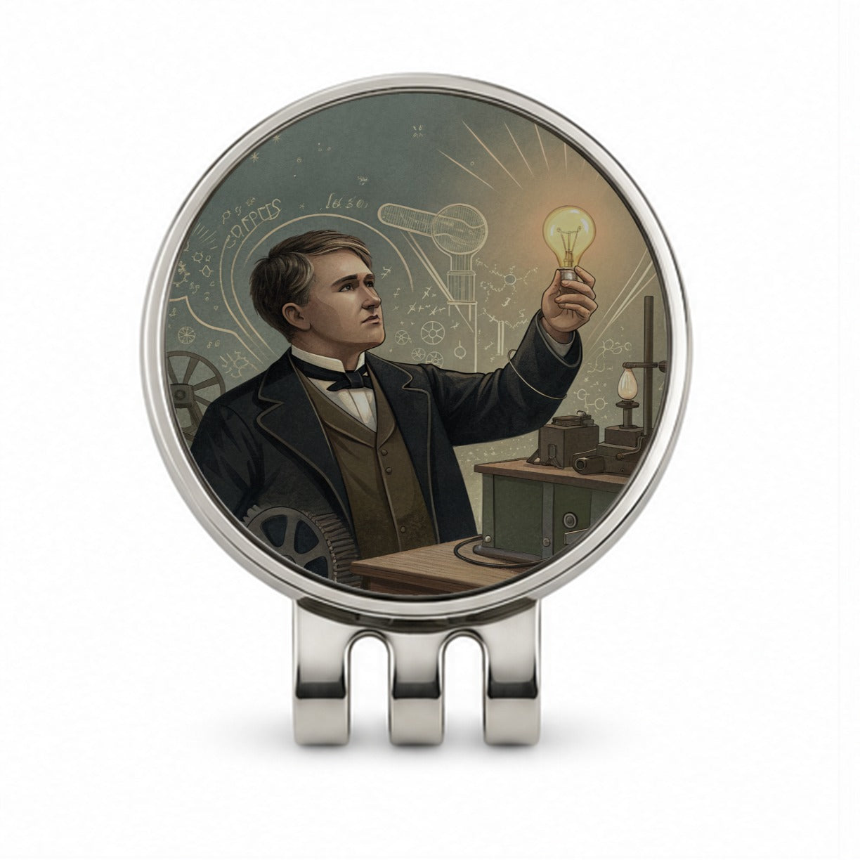 Thomas Edison Historic Inventor Golf Hat Clip with Ball Marker