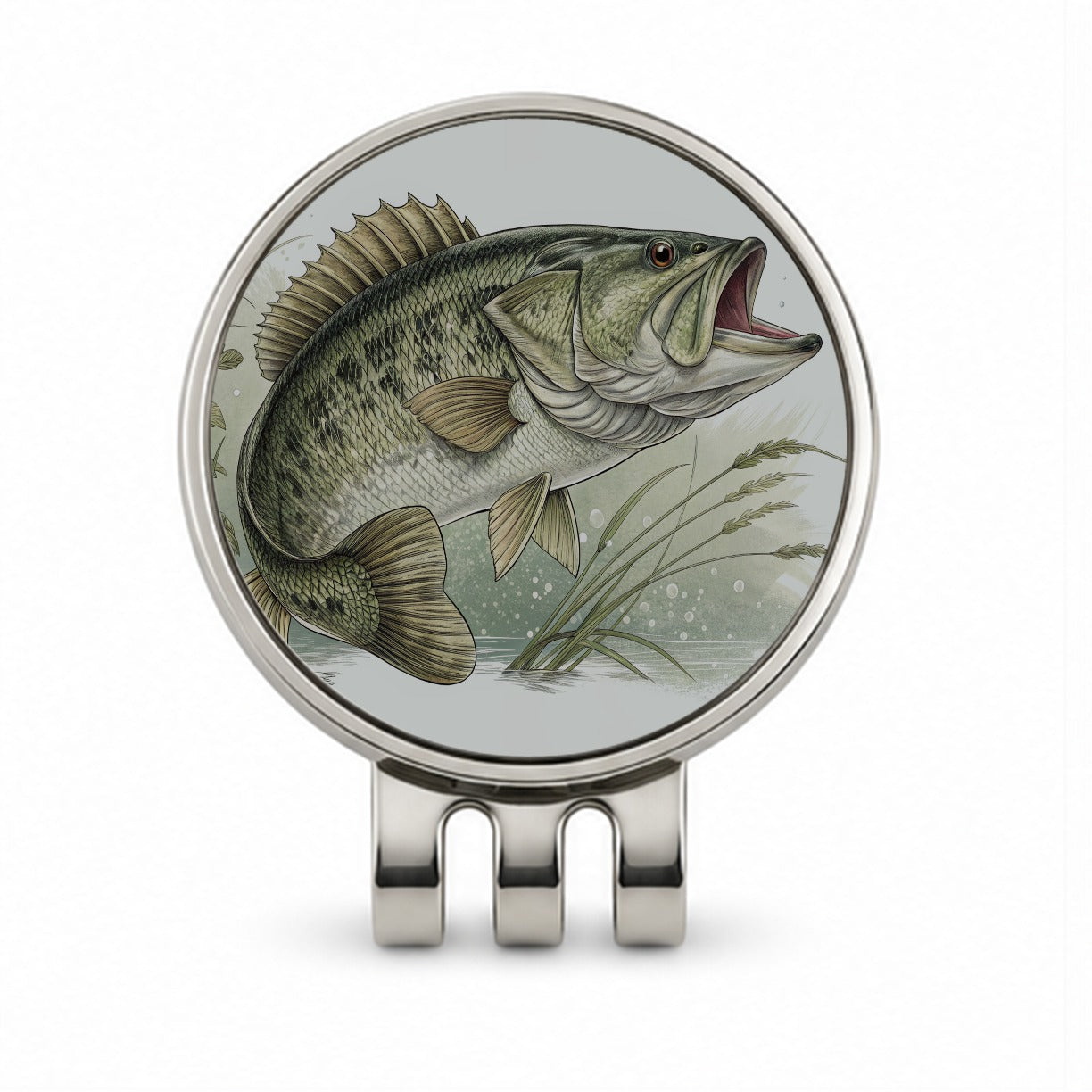 Trophy Largemouth Bass Fishing Golf Hat Clip with Ball Marker