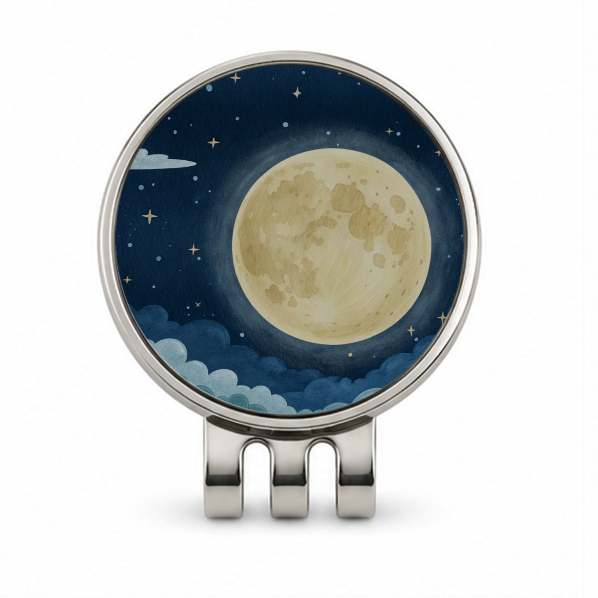 Watercolor Moon At Night Golf Hat Clip with Ball Marker