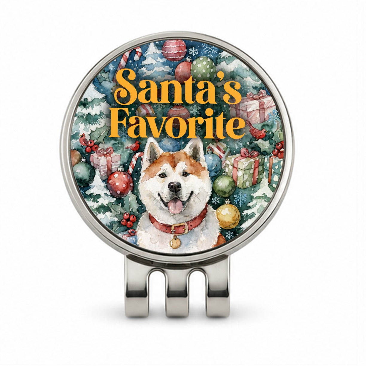 Akita Dog Christmas Santa's Favorite Golf Hat Clip with Ball Marker