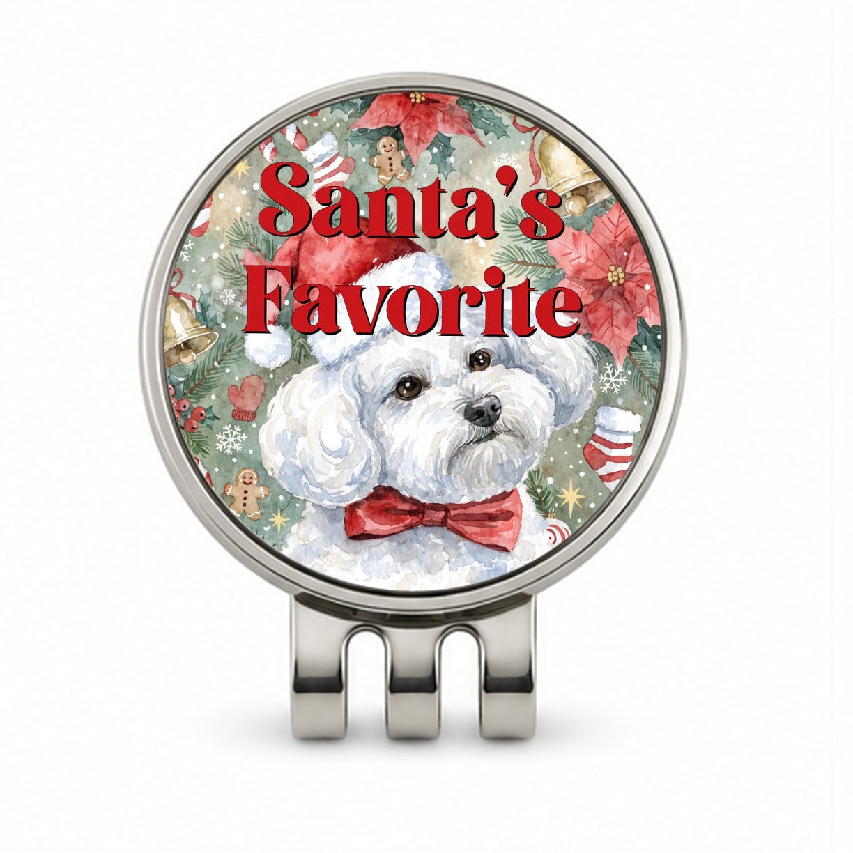 Bichon Frise Dog Christmas Santa's Favorite Golf Hat Clip with Ball Marker