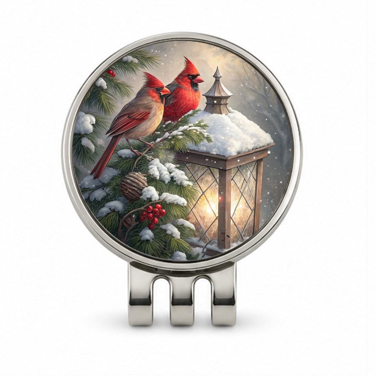 Cardinal Birds Snow Lantern Christmas Golf Hat Clip with Ball Marker