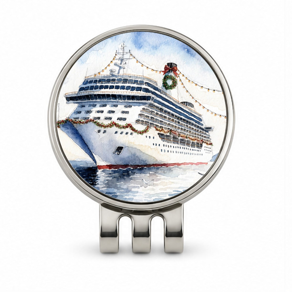 Christmas Cruise Ship Golf Hat Clip with Ball Marker