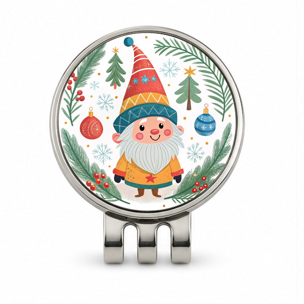 Christmas Gnome Smiling Golf Hat Clip with Ball Marker