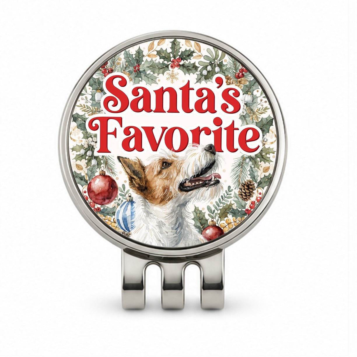 Fox Terrier Dog Christmas Santa's Favorite Golf Hat Clip with Ball Marker