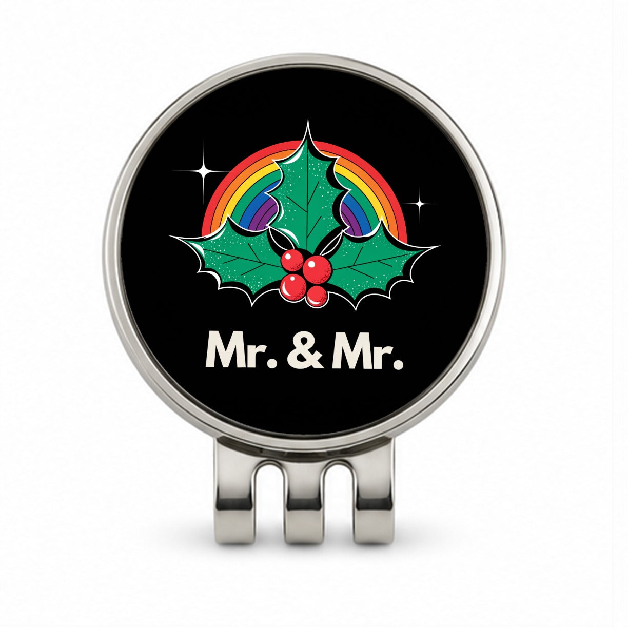 Mr and Mr Pride Gay Rainbow Christmas Golf Hat Clip with Ball Marker
