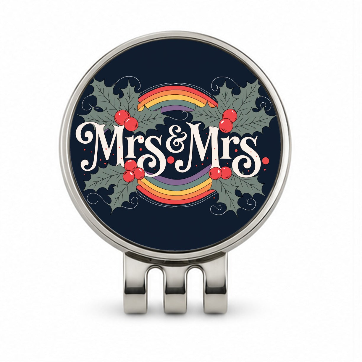 Mrs and Mrs Pride Gay Lesbian LGBTQ Double Rainbow Christmas Golf Hat Clip with Ball Marker