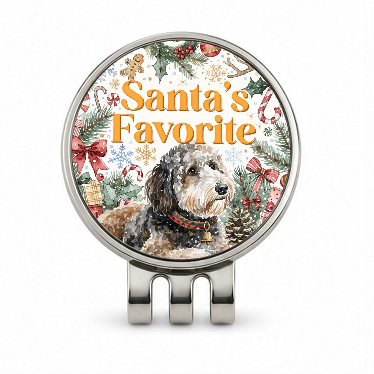 Sheepadoodle Dog Christmas Santa's Favorite Golf Hat Clip with Ball Marker
